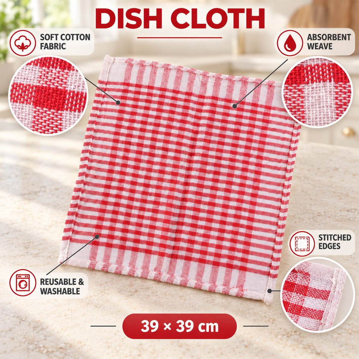 Multipurpose Absorbent Dish Cleaning Cloth For Kitchen (6 Pc 39 X 39 Cm)